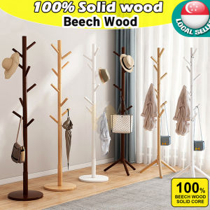 🇸🇬【SG stock】 Cloth Hanger Rack Stand 100% Beech Wooden Clothes Stand Nordic Style Wooden Coat Rack Stand Clothes Hanger Rack Bedroom Clothes Stand Rack For Umbrella Bag Hat Cloth Hanger Rack Stand