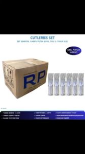 Cutleries Set Sendok Garpu Warna Putih Susu Tisu Tusuk Gigi ( Isi 50 Set-R.PSGGP)