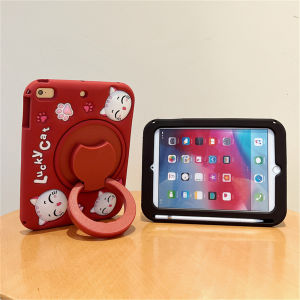 For Apple iPad 10th 9th 8th 7th 6th 5th Air Pro 3rd 4th 10.9" 10.2" 9.7" 10.5" 11.0" Mini 1 2 3 4 5 6th Gen 7.9" 8.3" Kids Tablet 360° Rotating Cute Lucky Cat Silicone Handle Stand Pen Slot Case Cover