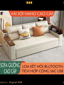 Giường Sofa Thông Minh Bọc Vải Nano Chống Thấm Nước Chống Bám Bụi Khung Sơn Tĩnh Điện Kèm Có Cổng USB Sạc Điện Thoại Loa Bluetooth Đa Năng Nệm Bọt Biển Có Ngăn Chứa Đồ