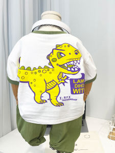 Boys Summer Cartoon Dinosaur Short Sleeve Set Lightweight Loose T-shirt And Long Pants Childrens Clothing Baby Outfits