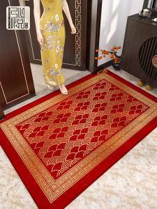 New Chinese Style Entrance Door Mat Anti-Slip Durable Red Door Mat Indoor Outdoor Mat Easy to Clean Rectangular Rug