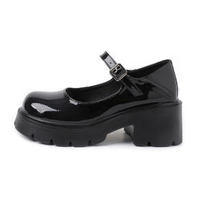 รองเท้า Mary Janes หนังแท้สไตล์วิทยาลัยสำหรับผู้หญิง ทรงหัวมน ส้นกลาง พื้นยาง รองเท้าแฟชั่นฤดูใบไม้ร่วง/ฤดูหนาว รองเท้าผู้หญิง