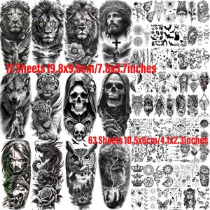 75 Sheets Skull Tiger Jesus Temporary Tattoos For Men Women Halloween Zeus God Poseidon Realistic Arm Hands Fake Tattoo Stickers
