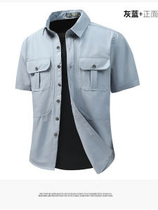 Lightweight Summer American Workwear Short Sleeve Casual Loose Fit Shirt Quick Dry Half Sleeve Button up Mens Outdoor Shirt