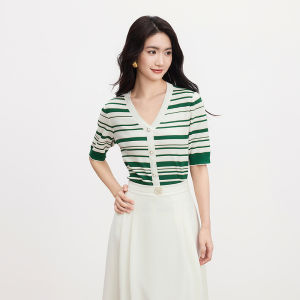 Koradior | Vintage Striped Summer Breathable Ice Silk Knit Top