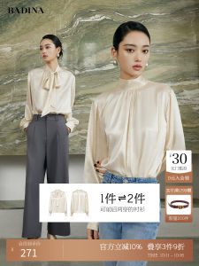 Badina French Style Shirt Pure Color Bow Tie Front Back Wear Spring Autumn New Model Commute Elegant Polyester Fiber Long Sleeve