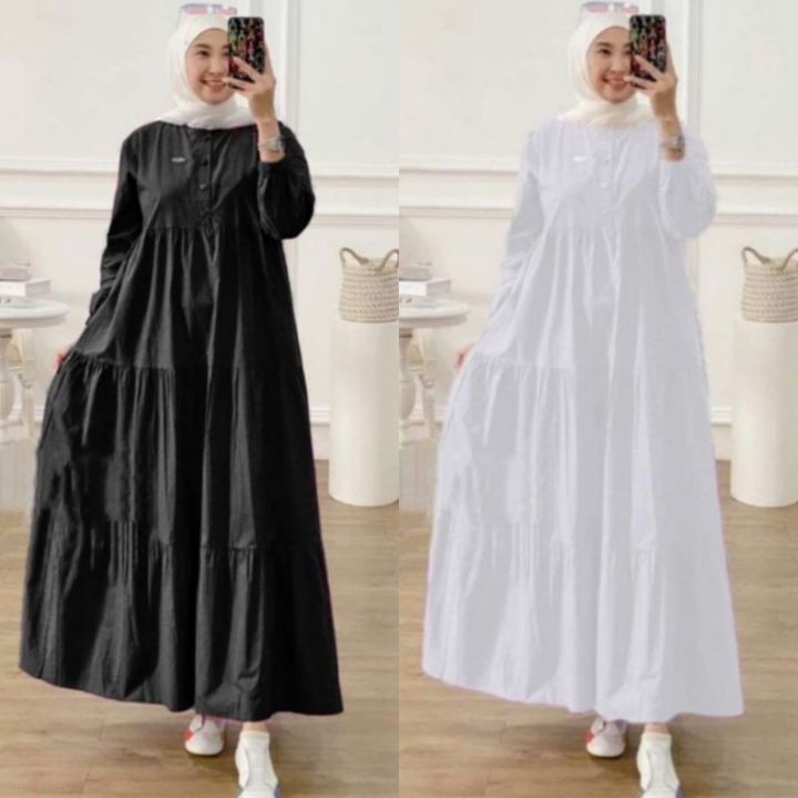 Midi Dress Hitam Putih Polos Katun twill Adem,tidak nerawang | Lazada  Indonesia