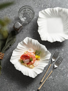 Elegant Creative Ceramic Plate Dehua White Porcelain Salad Plate Square Edge Design High Aesthetic Value Adult Size 7 Inches