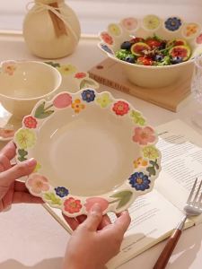 Retro Embossed Floral Underglaze Ceramic Bowl