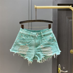 กางเกงขาสั้นผ้ายีนส์ขาดๆ ทรงเอ กางเกงขาสั้นผู้หญิง ทรงหลวม ป้องกันการเปิดเผย ทรงสลิมฟิต กางเกงขาสั้นทรงเอ แฟชั่นฤดูร้อน