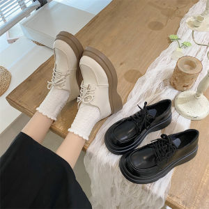 Womens Thick Bottom round Toe Shoes Lace-Up JK Style Retro British Fashion Platform Casual Loafers Spring Autumn Seasonal