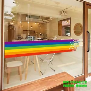 Rainbow Glass Door Display Window Safety Decal Stripe Decorative Reminder Sticker Simple Personality Shop Decoration Wall Mural