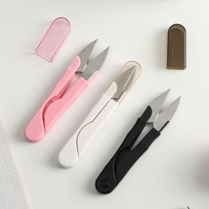 U-Shaped Household Small Scissors with Round Head and Cover Spring Sewn Handmade Scissors Made of Stainless Steel