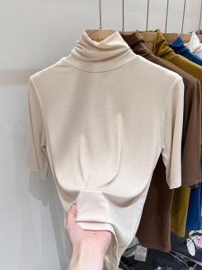 High Collar Midi Sleeve Modal Short Sleeve T Shirt Womens Fashion Inner Wear Korean Style Commute Pure Color Slim Fit Top