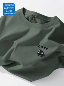 Jeanswest Life Pure Cotton Short Sleeve Mens T-shirt Summer Cat Half Sleeve Heavyweight Body T-shirt Casual Youth Fashion