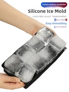 Food Grade Silicone Ice Cube Whiskey Large Square Ice Tray with Lid Cocktail Ice Ball Model Kitchen Cooking Utensils Ice Mold