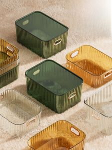 Transparent Plastic Desktop Organizer Box Cosmetic Storage Basket Tea Table Snack Perfume Miscellaneous Items Bathroom Basket