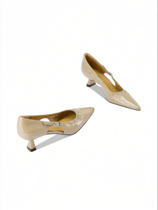 JESSICA SOPHIA | Pointed French Style Low-cut Narrow Heel Shiny Patent Leather Elegant Fashion Side-cut Small Single Shoes
