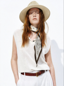 MO&Co. | Light Thin Linen Blend Sleeveless Wide Shoulder Knitwear