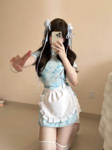 New Chinese Style Cheongsam Dress Halloween Christmas Cosplay Uniform Soft Girl Maid Skirt Short Cheongsam Daily Wear