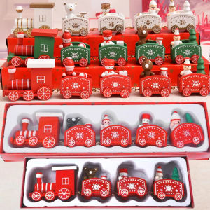 🎄🎅Mini Christmas Train Ornaments Wooden Plastic Table Decoration with Gingerbread Snowman Xmas Tree Figurine Noel Happy New Year