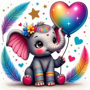 DIY Full 11CT Embroidery Cross Stitch Kits Colorful Elephant Heart Balloon Pre Printed Aida Cloth Needles Threads Animal Décor