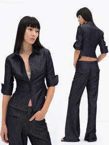 Empty Page Slim Fit Summer Thin Short Sleeve Shirt Casual Style Blue Elasticity Long Front Short Back Design Polyester Blend Polo Shirt