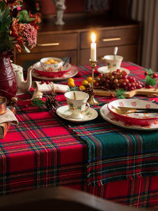Thick Wool Christmas New Year Scotland Red and Green Plaids Retro Table Runner Restaurant Rectangular Tablecloth Customization