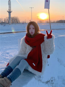 New Arrival Ankela Red Scarf Womens Winter Fancy Wool Blended Knitting Scarf Heattech Atmosphere Shawl Fashion