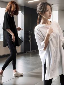 Plus Size Sports Top Womens Loose Plus Size Ladies Blouse T-shirt Yoga Clothes Short Sleeve Mid Length Long Length Running Thigh-Length Workout Clothes