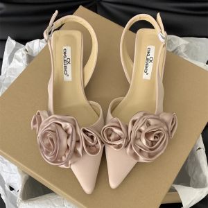 Pointed French Flower Black Baotou Sandals Fairy Shoes Celebrity Single Shoes