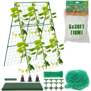 A-Frame Vegetable Trellis Metal Rustproof Vine Climbing Frame Kit with Climbing Net Garden Cucumber Trellis for Tomatoes Grapes