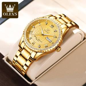 Olevs 2024 New Mens Watch Luxury Automatic Mechanical Dual Calendar Stainless Steel round Face Water Resistant Quartz Movement