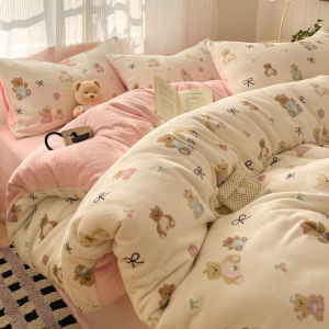 Winter Thickened Coral Velvet Bedding Set Milk Velvet Bed Canopy Three Piece Set Fleece Comforter Cover Bed Sheet Dustcover