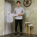 KEMEJA KOKO COUPLE AYAH ANAK (satuan) POLOS WARNA LIGHT GREY / ABU2 LENGAN PANJANG PENDEK FULLKATUN. 