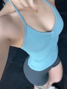 No Logo Seamless Longline Strappy Gym Top Backless Gym Clothes Women Scrunch Built-in Bra With Removable Cups Yoga Tank Tops