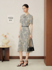 YINER | Summer Fashion Elastic Silk Blend Dress with Flutter Collar and Floral Print