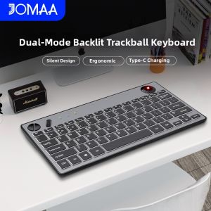 JOMAA | Ergonomic Wireless/Wired Trackball Keyboard with Bluetooth Rechargeable White Backlight Silent Keys