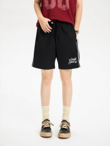 Gbiaior | Patched Design Letter Print Loose 5-Degree Shorts