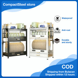 CompactSteel store Cabinet Pullable Rack Dish Rack with Drainer Dish Rack 2/3-Tier Organizer Cabinet Kitchen Plate Organizer Storage