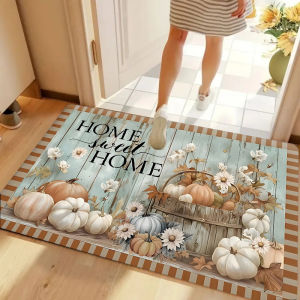 Charming Warm Welcome Home Sweet Home Doormat Floral Sunflower Pumpkin Print Soft Non Slip Carpet for Entryway Indoor Outdoor