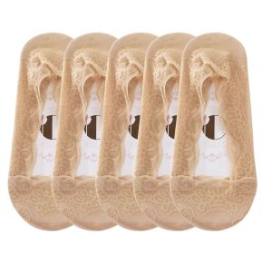 Lace Boat Socks Womens Size 41-43 Summer Thin Silicone Anti-Loss Invisible Short Socks Lightweight Breathable Cotton Blend