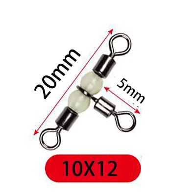 10/50pcs Stainless Steel T-Turn 3 Way Fishing Connector Rolling Swivel Fishing Tackle Connector Luminous beads attract fish
