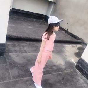 ชุดแฟชั่นเด็กผู้หญิง - เสื้อผ้าเด็กผญ เด็กผู้หญิงแขนสั้นสองชิ้น 3 สี สวมใส่สบายฤดูร้อนเสื้อยืดผ้าฝ้ายบาง + กางเกงขากว้าง