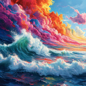 Huacan 5D DIY Diamond Painting Vibrant Rainbow Cloud Waves Diamond Embroidery Landscape New Decorative Paintings Wall Decor