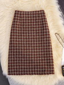 High Waist Plaid Mini Skirt Womens Autumn Winter Woolen Sweater Matching Mid-Length Wrap around Skirt A-Line Skirt