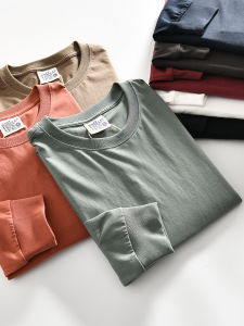 เสื้อยืดแขนยาวผู้ชาย ผ้าฝ้ายแท้ อบผ้าน้ำ ทรงหลวม สไตล์ลำลอง ทรงหลวม ลายสีพื้น เสื้อยืดคอกลม ผ้าฝ้าย 100% ระบายอากาศได้ดี