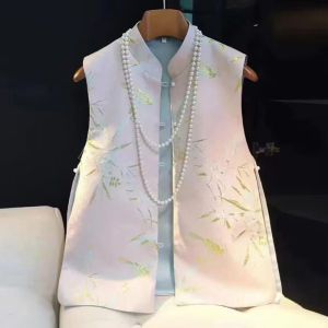 เสื้อกั๊กทรงหลวมลดล้างสต็อคแบรนด์ดังส่งออกต่างประเทศระดับไฮเอนด์เสื้อกั๊กแจ็คการ์ดสไตล์จีนแบบใหม่ชุดกี่เพ้าเสื้อคอจีนแขนกุดผู้หญิง