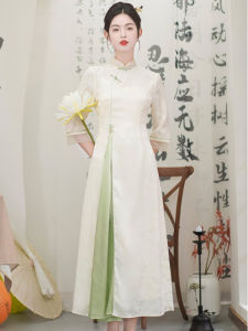 Váy Hanfu Phong Cách Mới 2025 Váy Trà Thiền Cao Cấp Cho Nhân Viên Làm Việc Váy Dài Thường Ngày Cổ Đứng Dáng Chữ a Cho Nữ